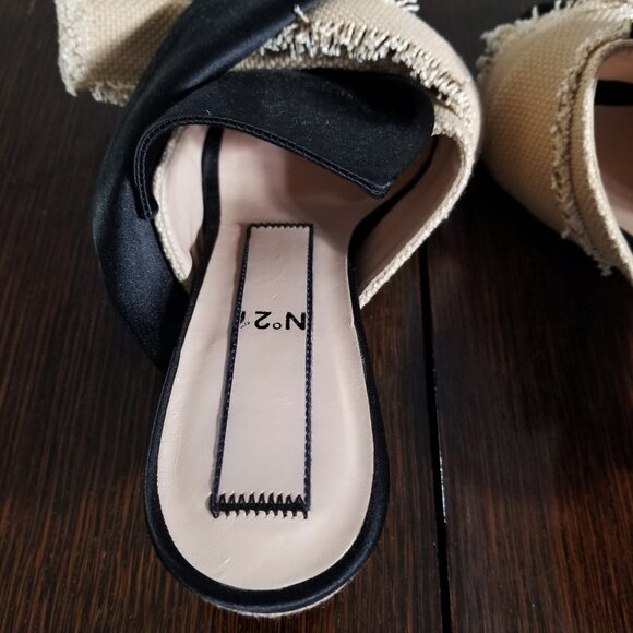 N21 Mule Womens 36.5 Kitten Heel Slide Leather Satin Fabric Slip On Raso Knot - Picture 7 of 15